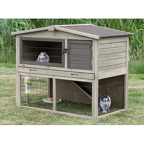 Natura Mega-Kaninchenstall mit Auslauf, 124 x 102 x 78 cm, grau/braun